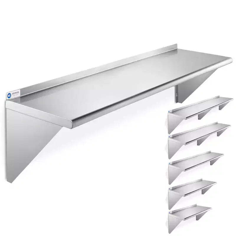 GRIDMANN 14 Deep Stainless Steel Kitchen Wall Mount Shelves with Backsplash - NSF Certified