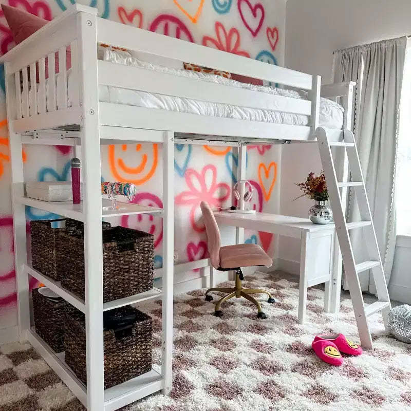 Max & Lily Loft Bed, Solid Wood Twin High Loft Bed with Bookcase and Desk for Kids