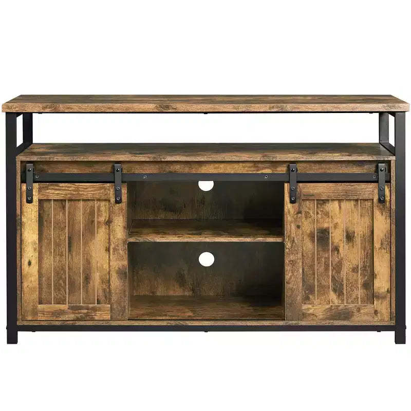 Yaheetech TV Cabinet for 65-inch TVs, Industrial TV Stand with Sliding Barn DoorsRustic Brown