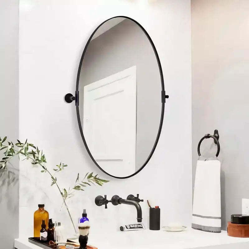 ANDY STAR Modern Decorative 22 x 34 Inch Oval Wall Mounted Hanging Bathroom Vanity Mirror with Stainless Steel Metal Frame, Matte Black