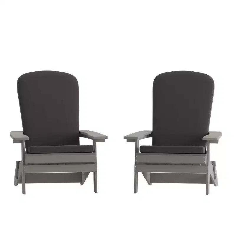 Flash Furniture Charlestown Set of 2 All-Weather Poly Resin Indoor/Outdoor Folding Adirondack Chairs with Cushions for Deck, Porch, and Patio