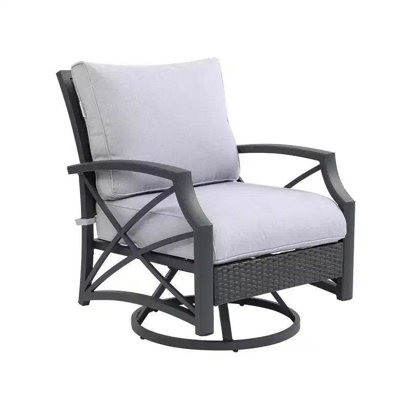 Kinger Home 2-piece Rattan Wicker Outdoor Swivel Chair Set With A Grey Cast Aluminum Frame