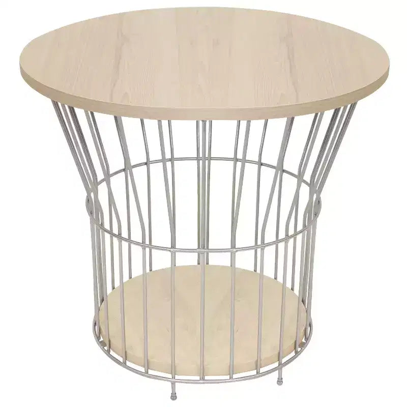 Sunnydaze Indoor Steel Wire Pedestal End Table with MDF Pull-Open Tabletop - 17.25 H - Cream