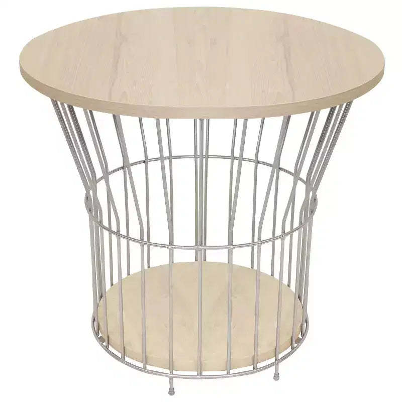 Sunnydaze Indoor Steel Wire Pedestal End Table with MDF Pull-Open Tabletop - 17.25 H - Cream