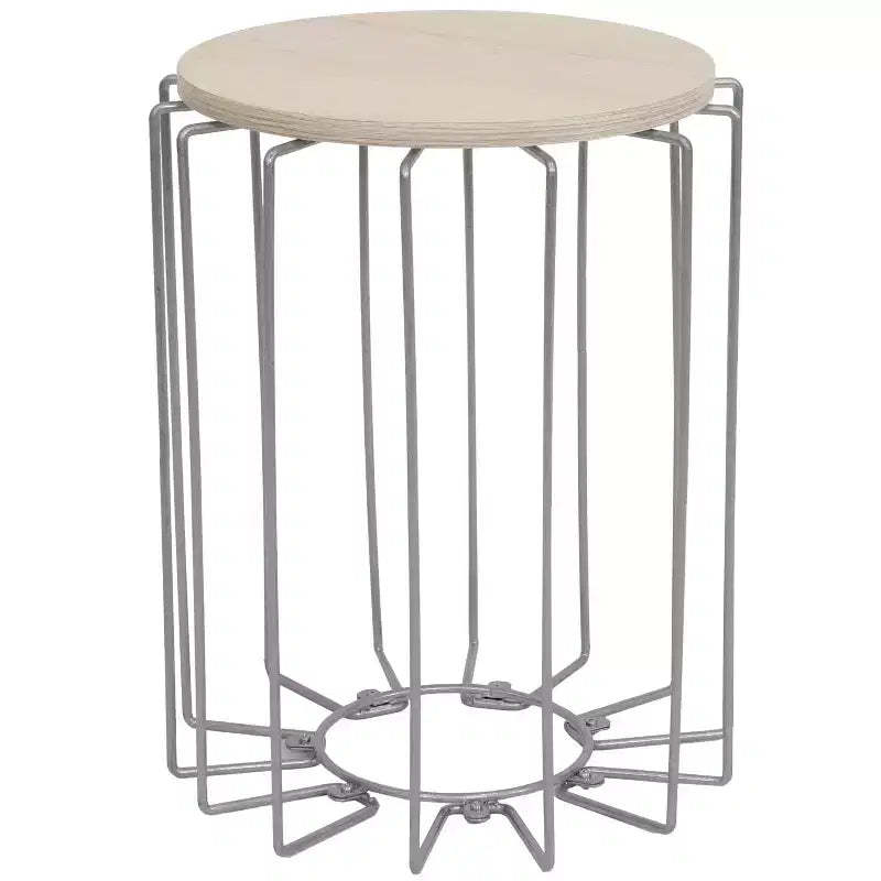 Sunnydaze Steel Wire Indoor End Table with Faux Woodgrain Tabletop - 17.75 H - Cream