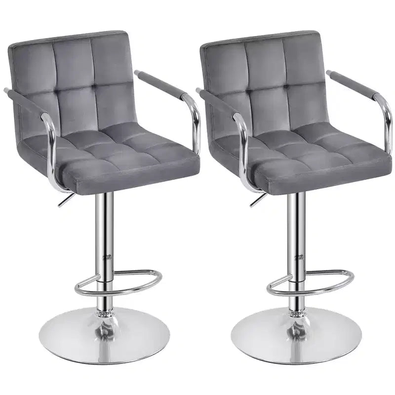 Yaheetech 2PCS Height Adjustable Swivel Bar Stools with Large Steel Base Backrests Footrest