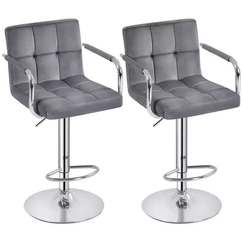 Yaheetech 2PCS Height Adjustable Swivel Bar Stools with Large Steel Base Backrests Footrest