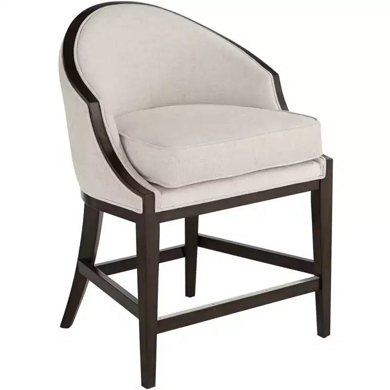 55 Downing Street Jasper Truffle Wood Bar Stool Brown 25 High Modern Oatmeal Fabric Cushion with Backrest Footrest for Kitchen Counter Height Island
