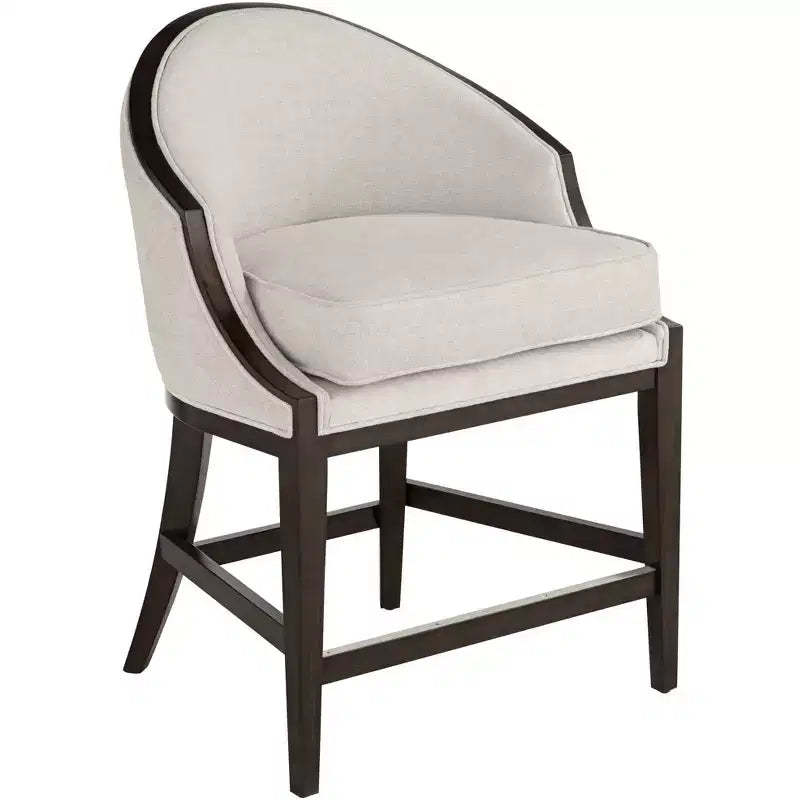 55 Downing Street Jasper Truffle Wood Bar Stool Brown 25 High Modern Oatmeal Fabric Cushion with Backrest Footrest for Kitchen Counter Height Island