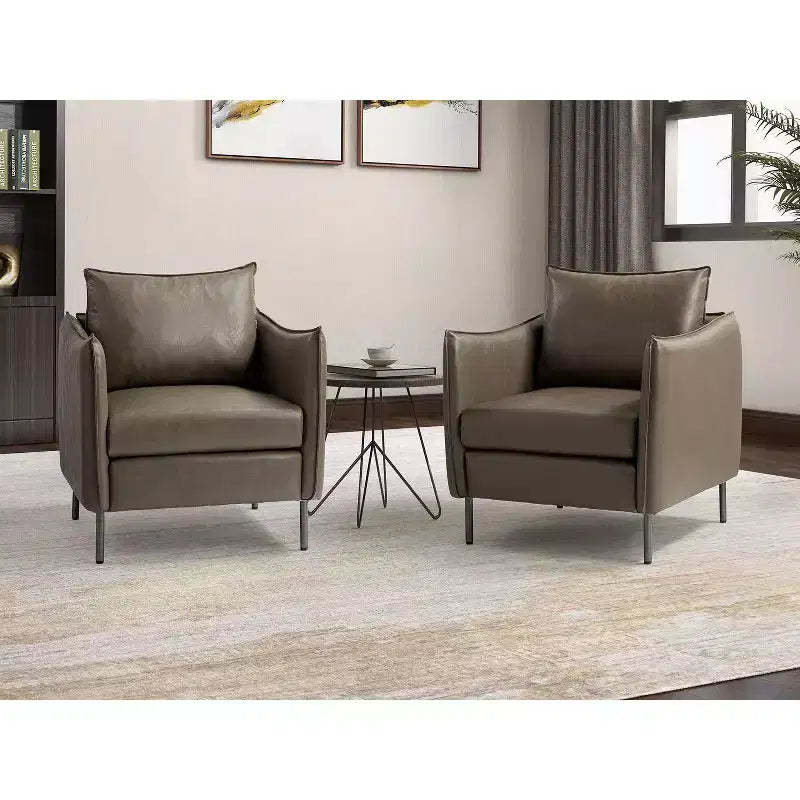 Set of 2 Felix Upholstery Livingroom Vegan Leather Armchair with Metal Legs | KARAT HOME
