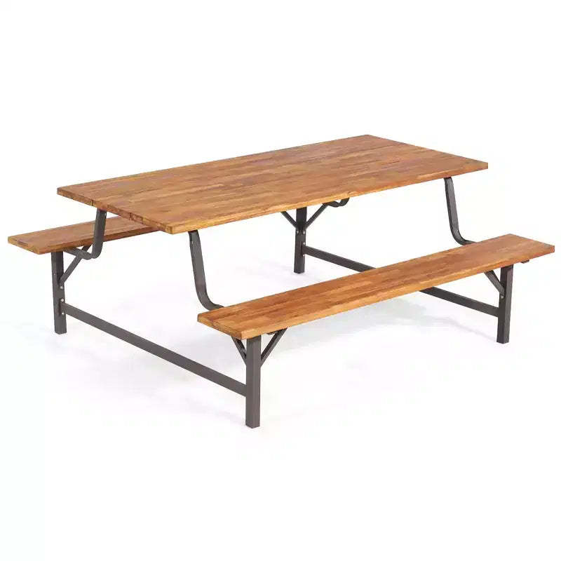 Costway Acacia Wood Patio Picnic Table Bench Set with 71'' Tabletop  2'' Umbrella Hole