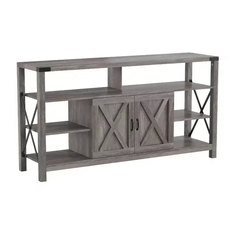 Emma and Oliver Modern Rustic Farmhouse Media Console Cabinet with Spacious Open and Closed Storage