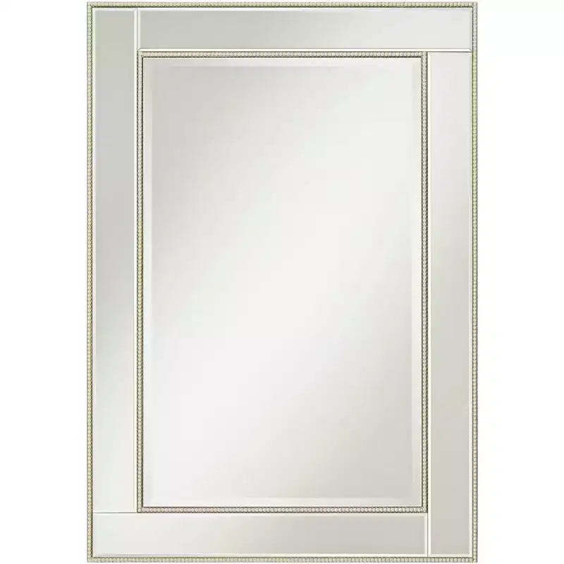 Noble Park Rectangular Vanity Decorative Wall Mirror Modern Beveled Edge Champagne Beaded Frame 27 Wide for Bathroom Bedroom Living Room Home Office