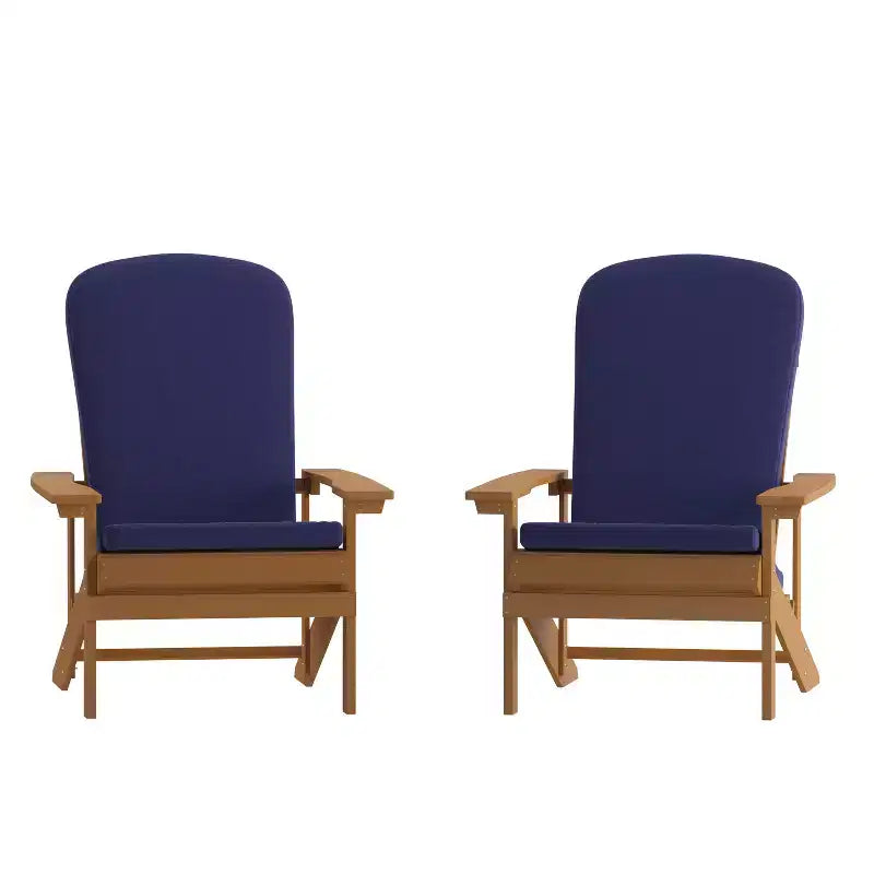 Merrick Lane Set of 2 Weather Resistant Adirondack Patio Chairs With Vertical Lattice Backs and Comfort Foam Cushions