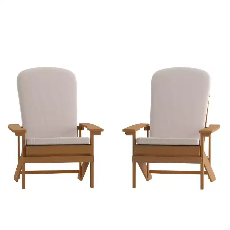 Emma and Oliver Set of Two All-Weather Polyresin Adirondack Chairs with Cushions