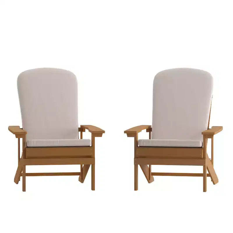 Emma and Oliver Set of Two All-Weather Polyresin Adirondack Chairs with Cushions