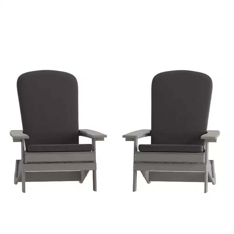 Emma and Oliver Set of Two All-Weather Poly Resin Folding Adirondack Chairs for Indoor/Outdoor Use