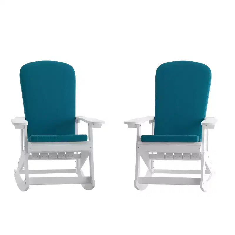 Merrick Lane All-Weather Polyresin Adirondack Rocking Chair with Vertical Slats and Weather Resistant Cushions