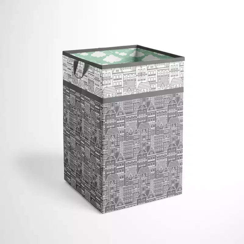 Bacati - Clouds in the City Mint//Gray Collapsible Laundry Hamper
