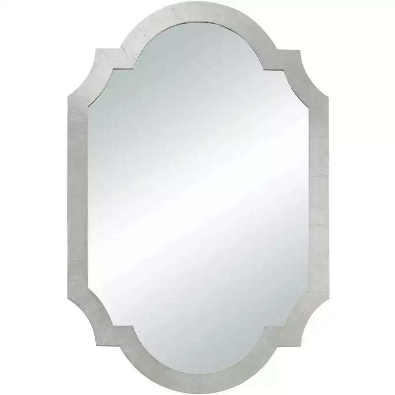 Noble Park Arch Rectangular Vanity Decorative Wall Mirror Modern Glam Shiny Silver Leaf Wood Frame 28 Wide for Bathroom Bedroom Living Room House