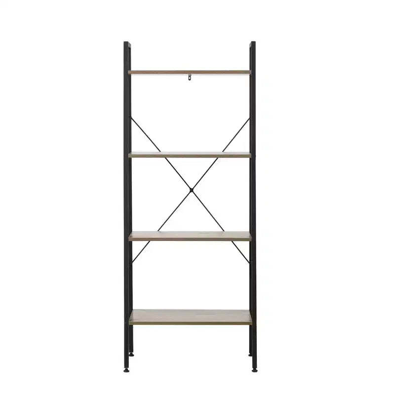 LuxenHome 4-Shelf 58.3 x 23.62 W Wood and Metal Ladder Bookcase. Brown