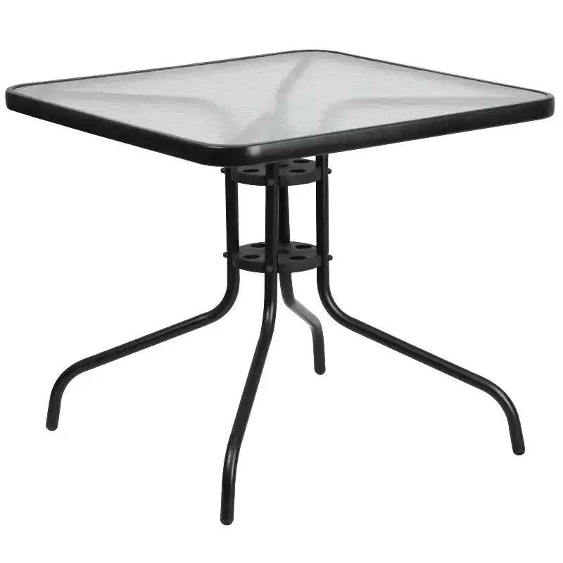 Emma and Oliver 31.5 Square Tempered Glass Metal Table