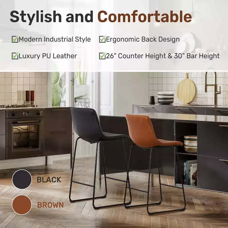 FERPIT Modern Faux Leather Counter Bar Stools Upholstered with Metal Frame 2 Pack