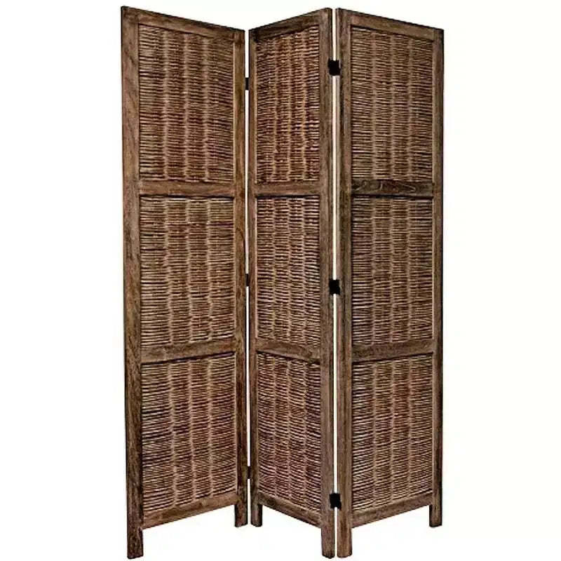 Legacy Decor Wicker and Wood Screen Room Divider