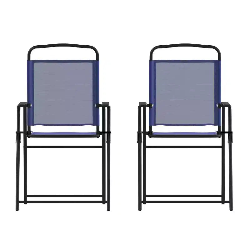 Flash Furniture Set of 2 Mystic Folding Patio Sling Chairs, Outdoor Textilene Lawn Chairs with Armrests