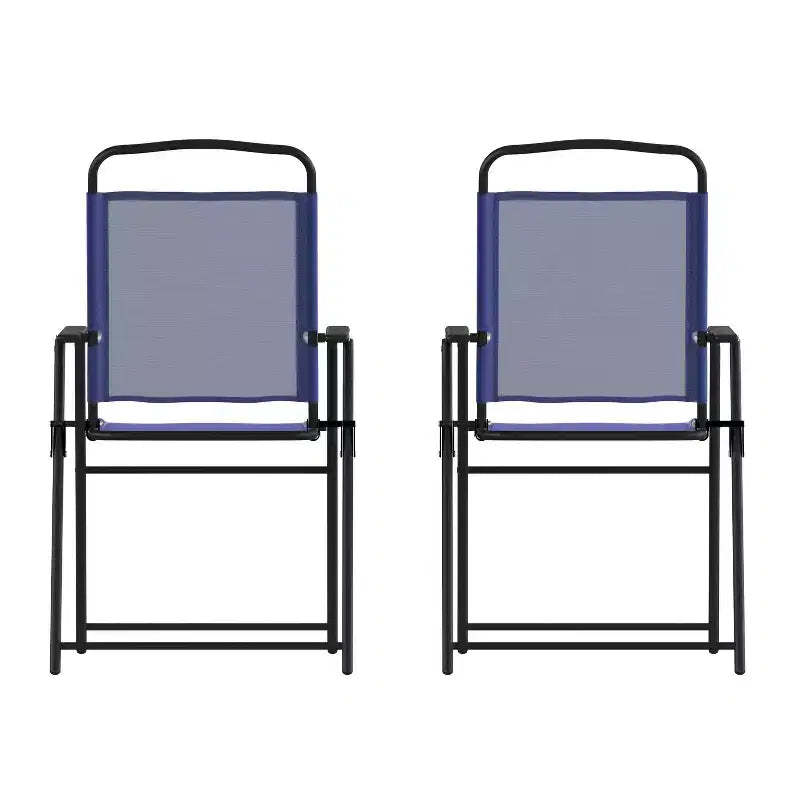 Flash Furniture Set of 2 Mystic Folding Patio Sling Chairs, Outdoor Textilene Lawn Chairs with Armrests