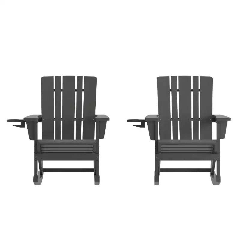 Flash Furniture Halifax HDPE Adirondack Chair with Cup Holder and Pull Out Ottoman, All-Weather HDPE Indoor/Outdoor Chair