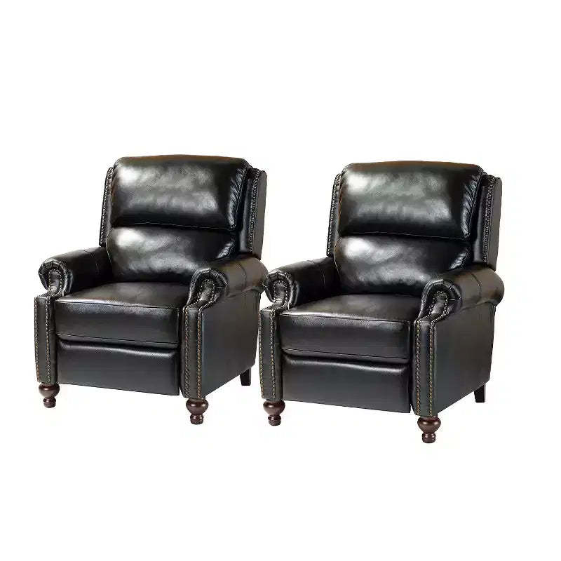 Set of 2 Elisabete Modern Wingback Genuine Leather Recliner with Vintage Nail Head Trim for Living Room and Bedroom| ART OF LIVING DESIGNS