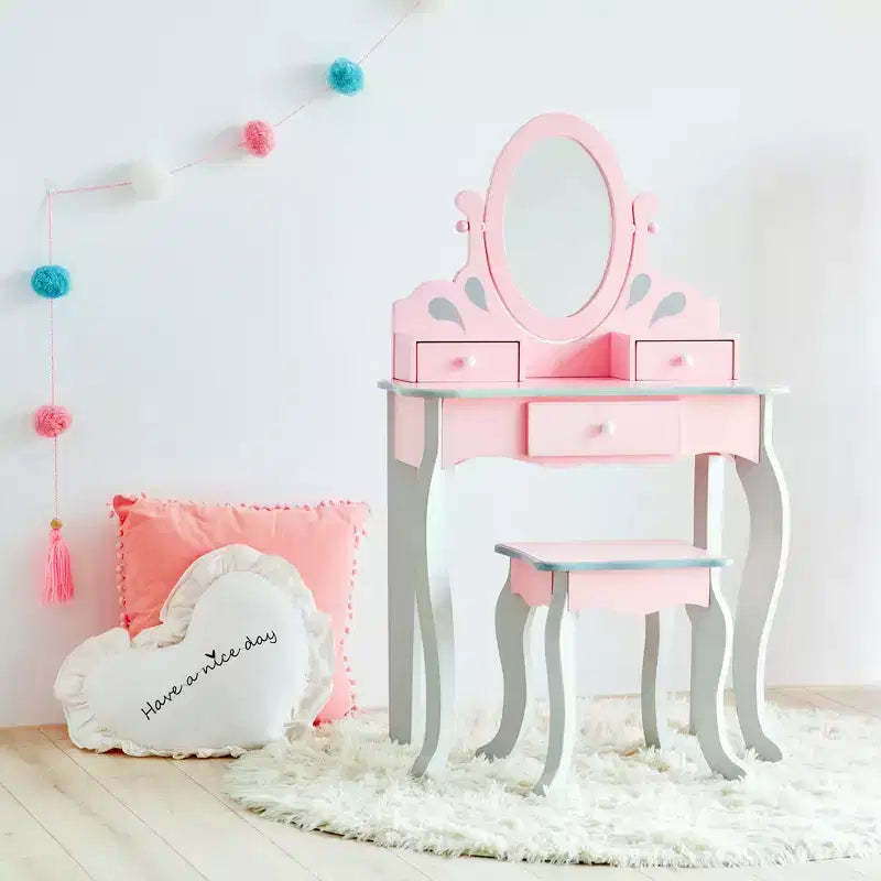 Fantasy Fields Rapunzel Kids Wooden Play Vanity Set with Stool, Storage & Mirror