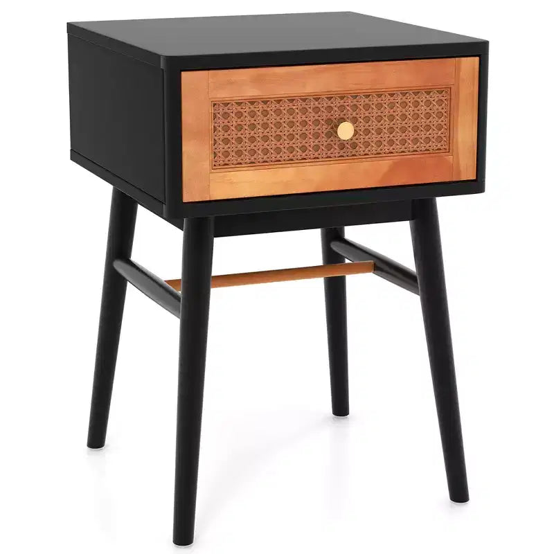 Costway Nightstand Modern Bedside End Table with Storage Drawer & Solid Wood Legs