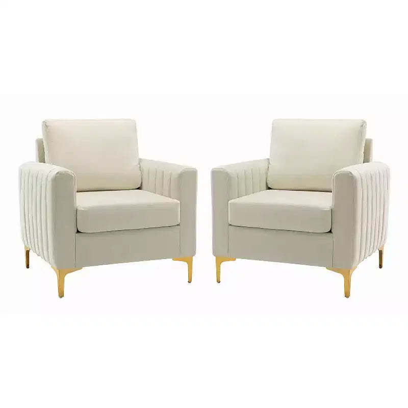 Set of 2 Iapygia Contemporary Tufted Wooden Upholstered Club Chair with Metal Legs for Bedroom Club Chair| ART OF LIVING DESIGNS