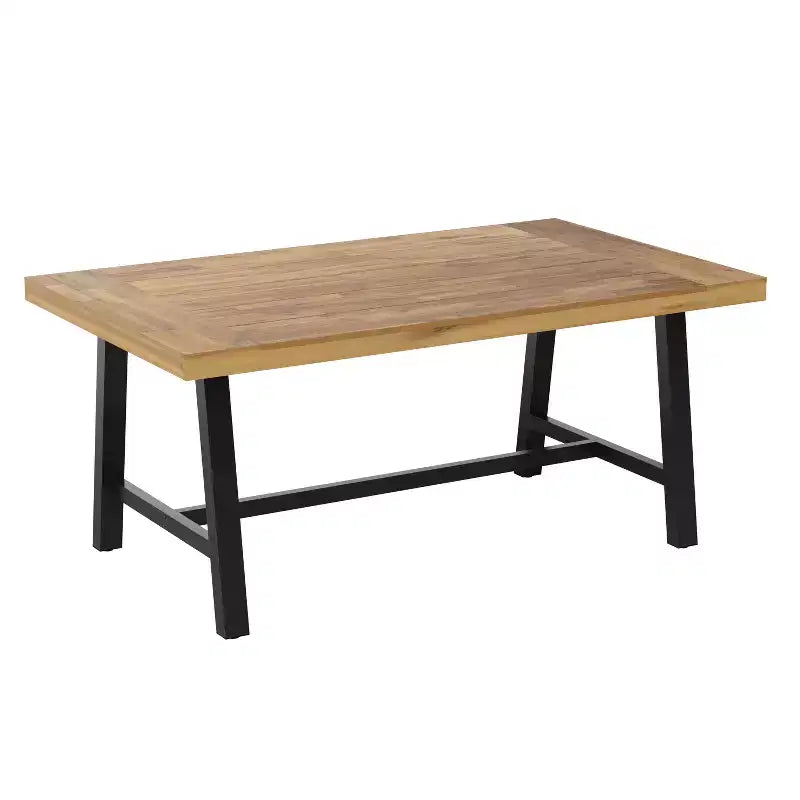 Emma and Oliver Natural Finish Solid Acacia Wood Dining Table with Black Metal Legs for Indoor and Outdoor Use
