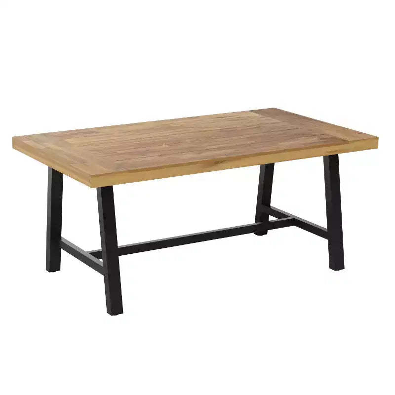 Emma and Oliver Natural Finish Solid Acacia Wood Dining Table with Black Metal Legs for Indoor and Outdoor Use
