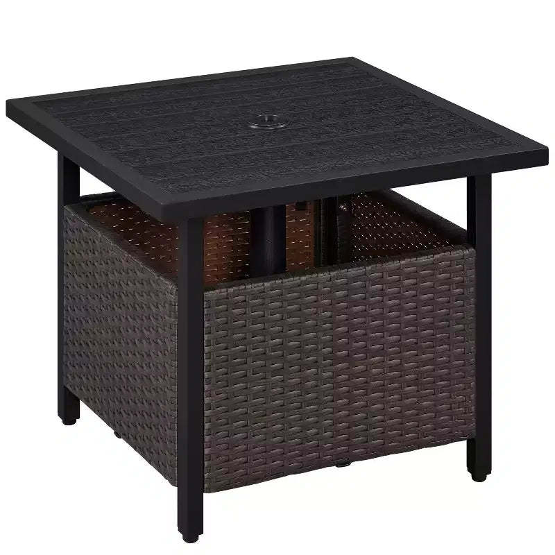Yaheetech Natural Outdoor Patio Rattan Side Table With Umbrella Tube Black