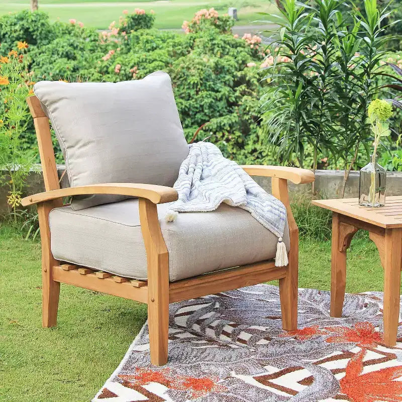 Sonoma Lane Amherst Teak Outdoor Lounge Chair With Zippered Cushions