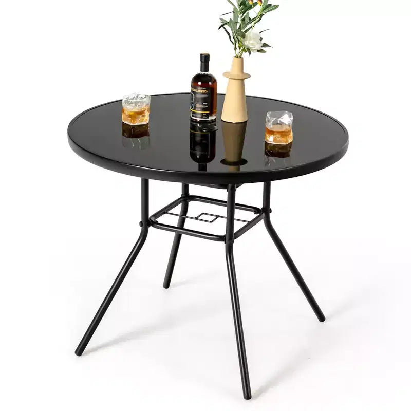 Costway 34 Inch Patio Dining Table Round Tempered Glass Tabletop with 1.5'' Umbrella Hole