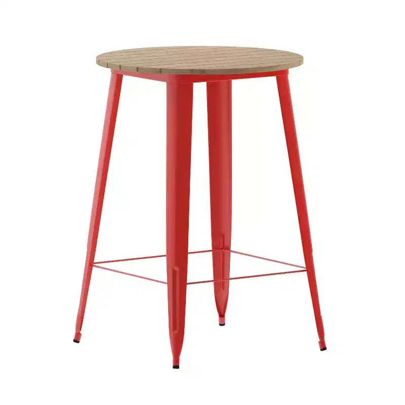 Emma and Oliver Indoor/Outdoor Bar Top Table, 30 Round All Weather Poly Resin Top with Steel base