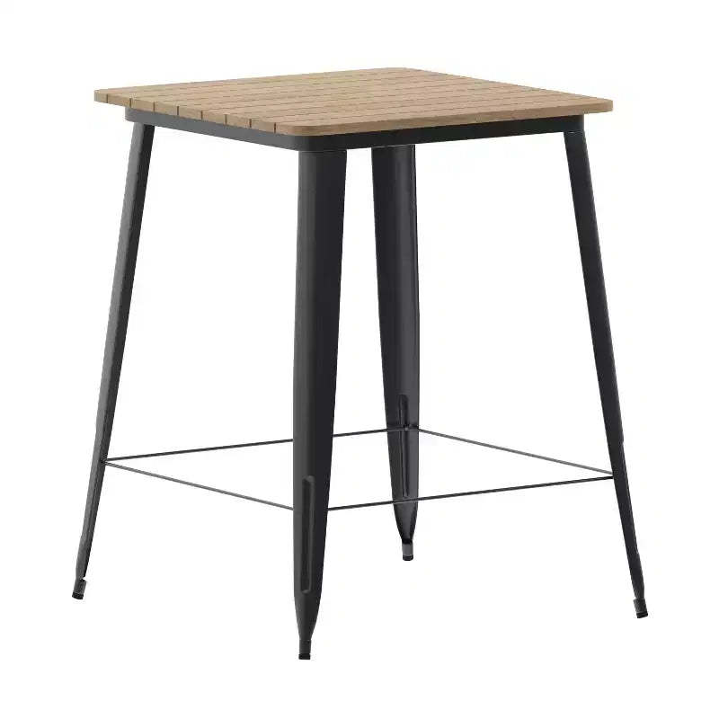 Merrick Lane Indoor/Outdoor Bar Top Table, 31.5 Square All Weather Poly Resin Top with Steel base