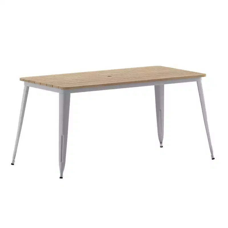 Merrick Lane Indoor/Outdoor Dining Table with Umbrella Hole, 30 x 60 All Weather Poly Resin Top and Steel Base