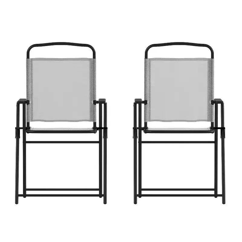 Emma and Oliver Set of 2 Textilene Folding Sling Style Patio Chairs with Armrests