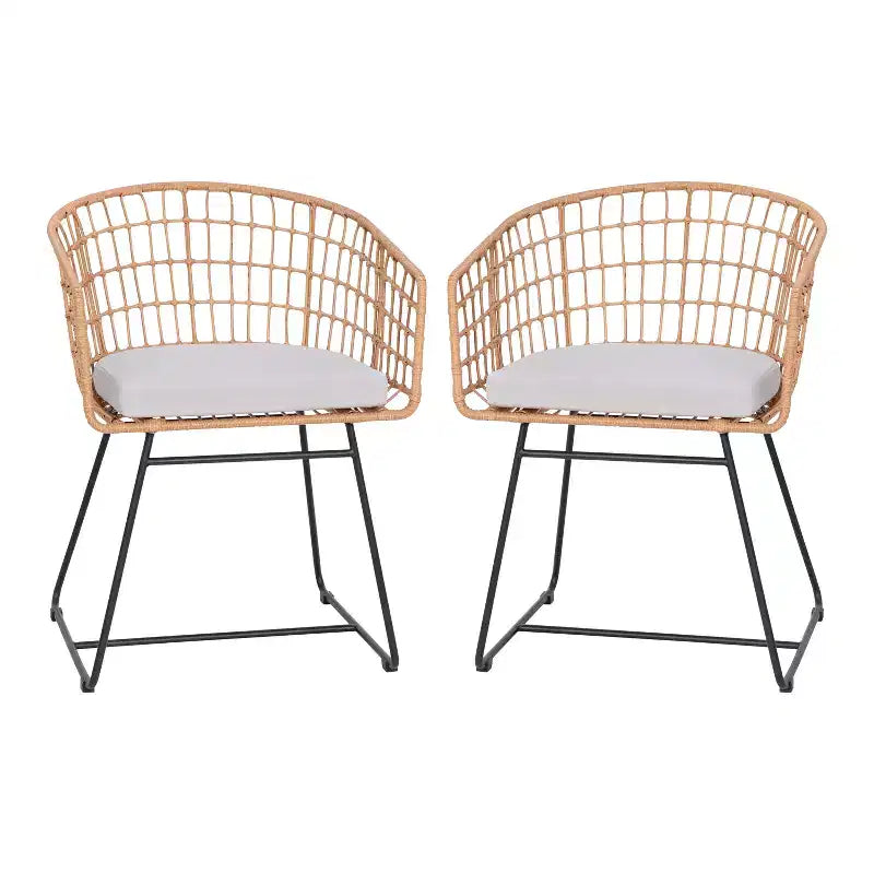 Emma and Oliver Set of Two All-Weather Faux Rattan Rope Chairs with Padded Cushions for Indoor and Outdoor Use