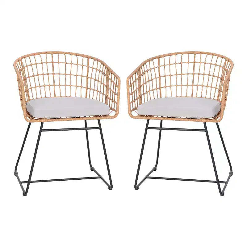 Emma and Oliver Set of Two All-Weather Faux Rattan Rope Chairs with Padded Cushions for Indoor and Outdoor Use