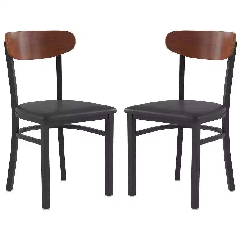 Emma and Oliver Industrial Dining Chair with Rolled Steel Frame and Solid Wood Seat - 500 lbs. Static Weight Capacity