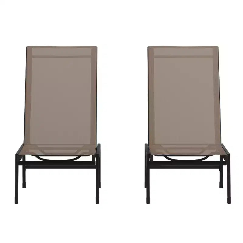 Emma and Oliver Set of 2 Textilene Adjustable 5 Position Patio Chaise Lounge and Metal Frame