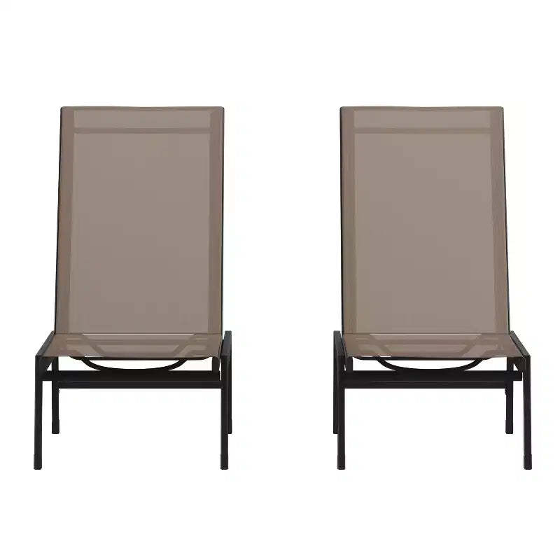 Emma and Oliver Set of 2 Textilene Adjustable 5 Position Patio Chaise Lounge and Metal Frame