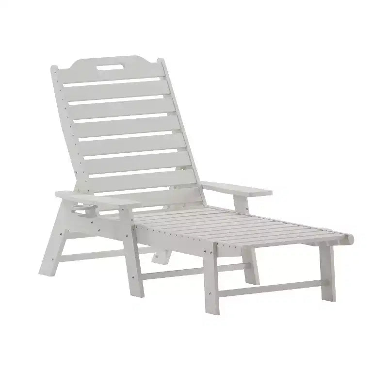 Merrick Lane Gaylord Adjustable Adirondack Lounger with Cup Holder- All-Weather Indoor/Outdoor HDPE Lounge Chair